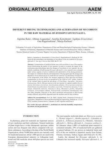 DIFFERENT DRYING TECHNOLOGIES AND ALTERNATION OF ...