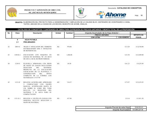 Importe Acumulado de la Hoja Anterior : Importe Parcial de esta ...