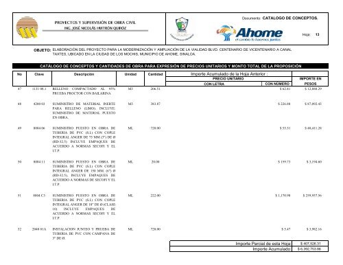 Importe Acumulado de la Hoja Anterior : Importe Parcial de esta ...