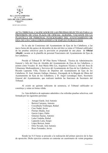 acta tribunal calificador de las pruebas selectivas para la provisión ...