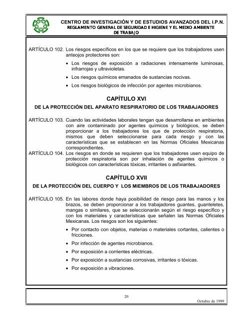 reglamento general de seguridad e higiene y el medio ... - Cinvestav