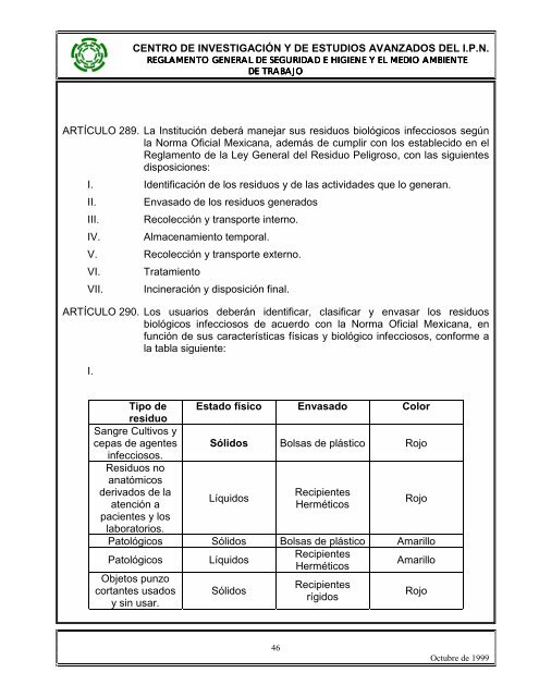 reglamento general de seguridad e higiene y el medio ... - Cinvestav