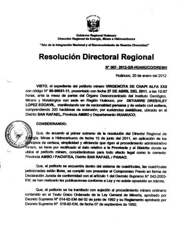 Resolución Directoral Regional - Gobierno Regional de Huánuco