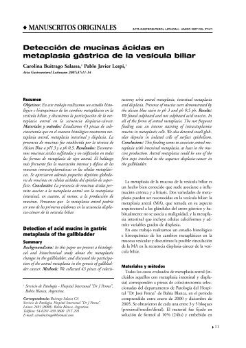 Detección de mucinas ácidas en metaplasia gástrica de la ... - ACTA