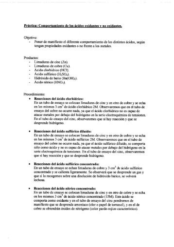 Comportamiento de los ácidos oxidantes y no oxidantes.