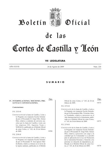 VII LEGISLATURA S U M A R I O - Cortes de Castilla y León