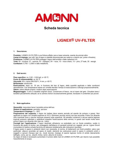 Scheda tecnica LIGNEX® UV-FILTER - COLORIFICIO BRESCIANO