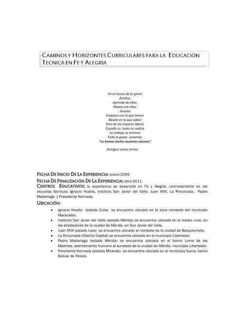 Caminos y horizontes curriculares para la educación técnica en Fe y ...