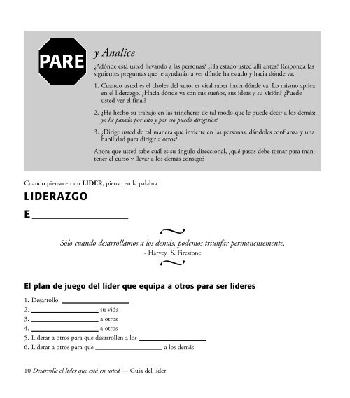 Guía de Trabajo "Desarrolle el Líder que hay en Usted"