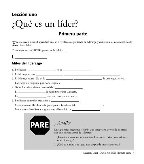 Guía de Trabajo "Desarrolle el Líder que hay en Usted"