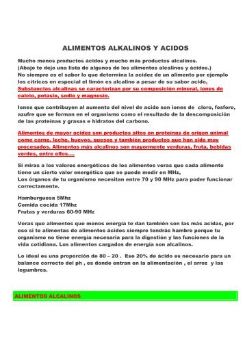 ALIMENTOS ALKALINOS Y ACIDOS