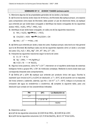 Seminarios No. 12 - Ácidos y Bases 1ra parte - Cátedras