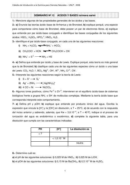 Seminarios No. 12 - Ácidos y Bases 1ra parte - Cátedras