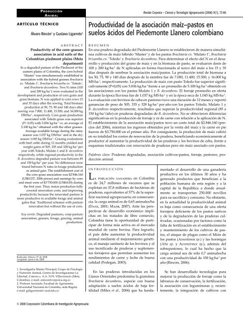 Productividad de la asociación maíz–pastos en suelos ácidos del ...