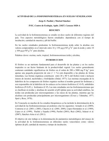 Actividad de la fosfomonoesterasa en suelos venezolanos.