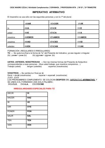 IMPERATIVO AFIRMATIVO - Sagrado - Rede de Educação