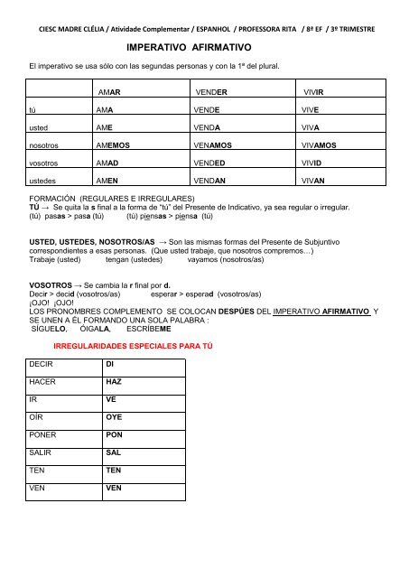 Imperativo Afirmativo Sagrado Rede De Educacao