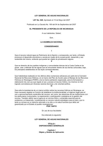 Ley 620 Ley General de Aguas Nacionales - Instituto Nicaragüense ...