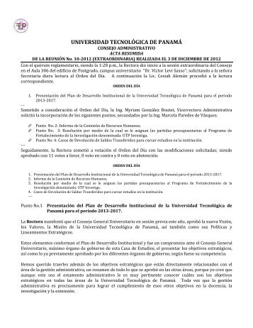 Acta Resumida Ratificada N° 10-2012 del 3 de diciembre de 2012