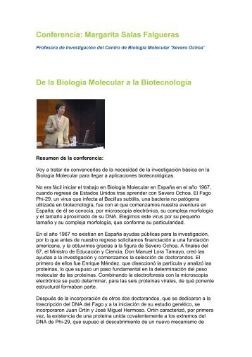 Margarita Salas Falgueras De la Biología Molecular a ... - Acefesa.es