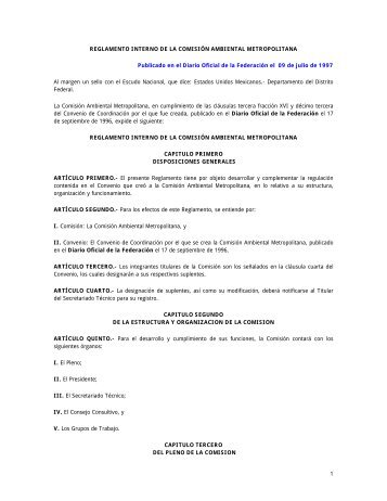 Reglamento Interno de la Comisión Ambiental Metropolitana