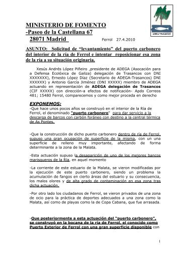 ASUNTO: Solicitud de “levantamiento” del puerto carbonero ... - Adega