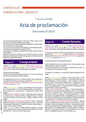 Acta de proclamación - Sindicato Médico del Uruguay