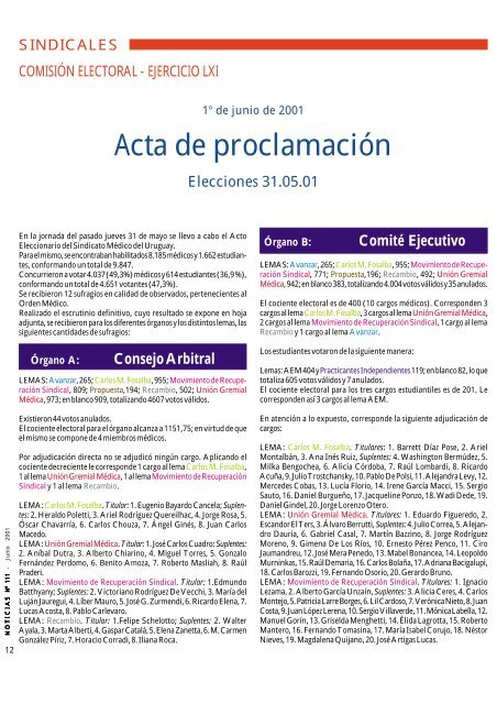 Acta de proclamación - Sindicato Médico del Uruguay