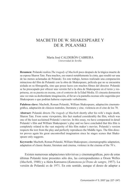 Macbeth de W. Shakespeare y de R. Polanski - COMUNICACIÓN ...