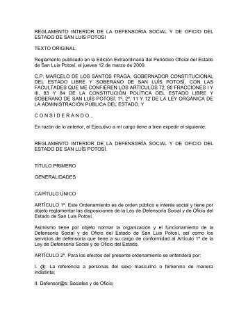 reglamento interior de la defensoria social y de oficio del estado de ...