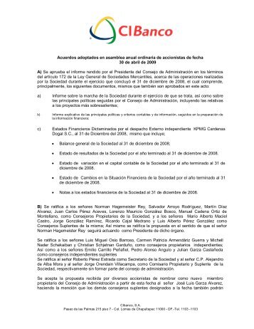 Acuerdos Asamblea 4to. Trimestre 2009 - CIBanco