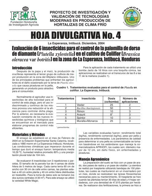 Hoja Divulgativa 4. Evaluación de 6 insecticidas para control ... - FHIA