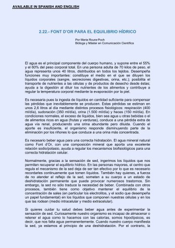 El agua es el principal componente del cuerpo humano, y supone ...