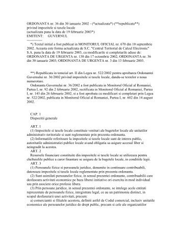 ORDONANTA nr. 36 din 30 ianuarie 2002 - (*actualizata*)
