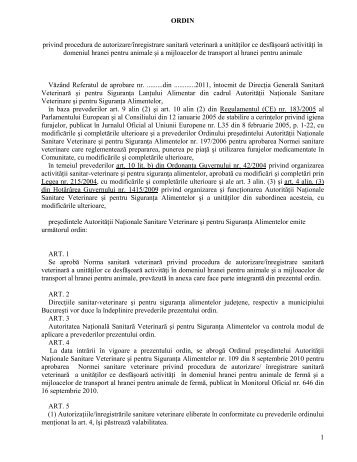 1 ORDIN privind procedura de autorizare/înregistrare ... - ansvsa