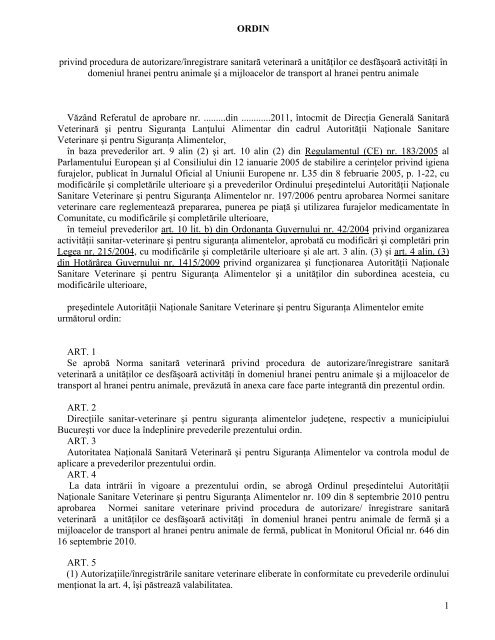 1 ORDIN privind procedura de autorizare/înregistrare ... - ansvsa