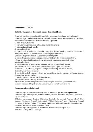 DEPOZITUL LEGAL Definiţie. Categorii de documente supuse ...