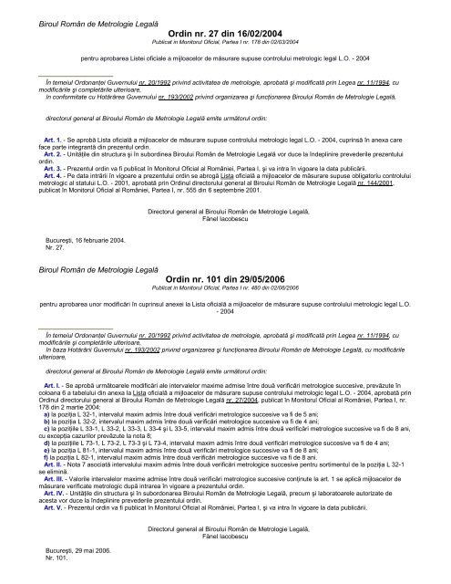 Ordin Nr 27 Din 16 02 2004 Ordin Nr 101 Din 29 05 2006 Otmas