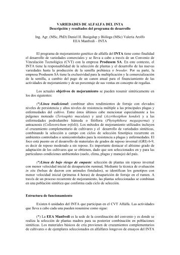 VARIEDADES DE ALFALFA DEL INTA Descripción y ... - Infortambo