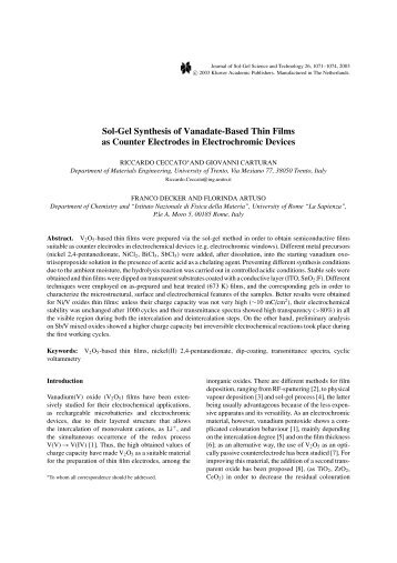 Sol-Gel Synthesis of Vanadate-Based Thin Films as ... - enea-utmea