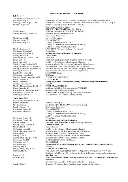 2011-2012 ACADEMIC CALENDAR - Stetson University