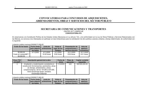 convocatorias para concursos de adquisiciones ... - Diario-o