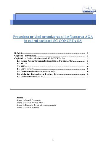 Procedura privind organizarea si desfăşurarea AGA in ... - Concefa
