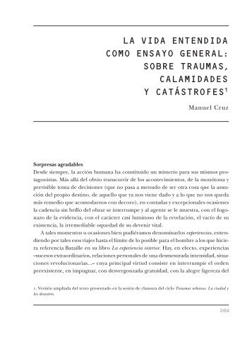 LA VIDA ENTENDIDA COMO ENSAYO GENERAL: SOBRE ... - CCCB