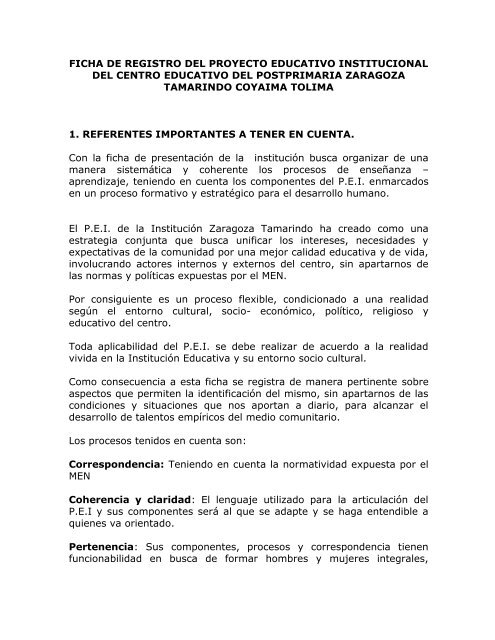 ficha de registro del proyecto educativo institucional del centro ...