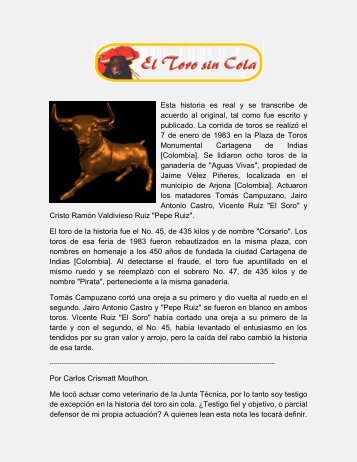 El Toro sin Cola. Historia real, se transcribe de ... - Toros y Corraleja