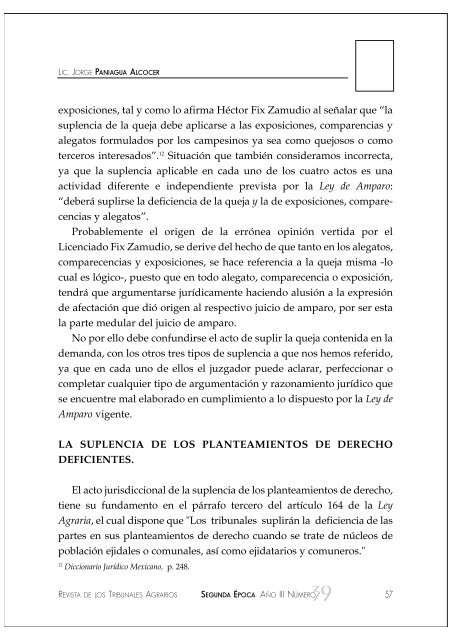 la suplencia de planteamientos de derecho en el juicio agrario