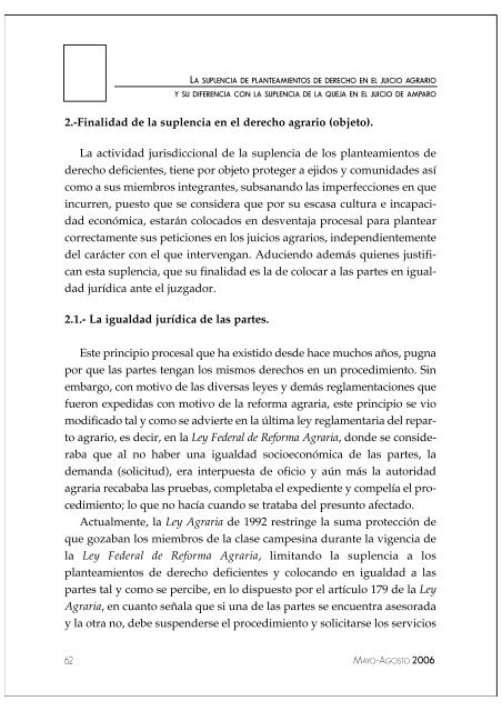 la suplencia de planteamientos de derecho en el juicio agrario