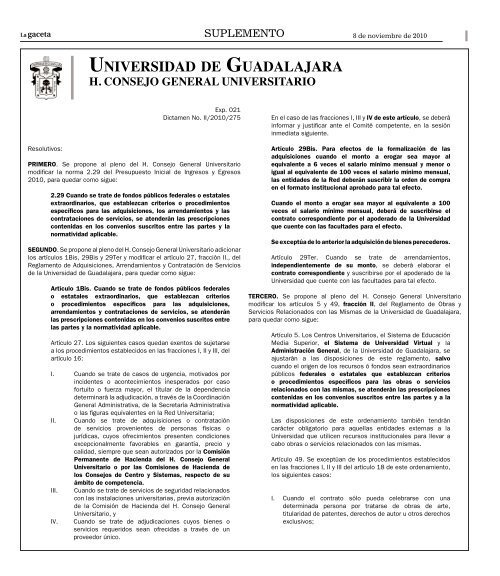 Dictamenes - La gaceta - Universidad de Guadalajara