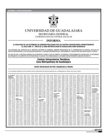 Dictamen de Centros Universitarios Calendario 2009 A - La gaceta ...
